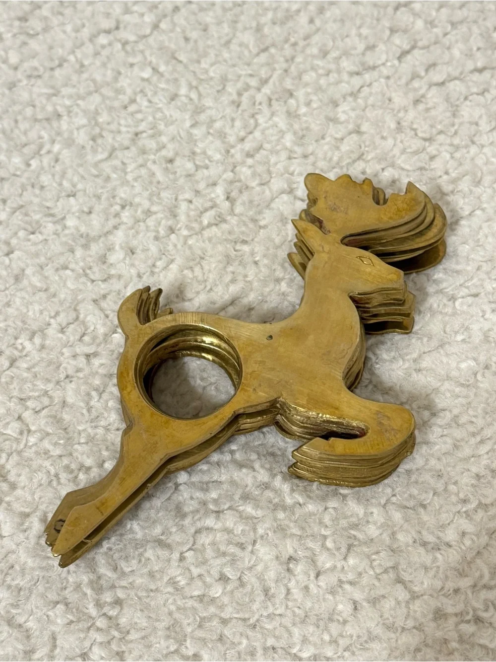 Set Of 10 Vintage India Brass Reindeer Napkin Rings Christmas Holiday Very Nice!